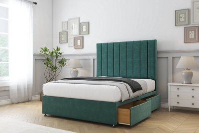 "Comfort Tokyo Emerald Plush Divan Bed Base 4 Drawers - 54"" Floor Standing 4'6 Double" - image 1