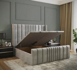Adore Designs Miami Winged Plush Velvet Ottoman Storage Bed, With Footboard - 3Ft Single - Silver - thumbnail 2