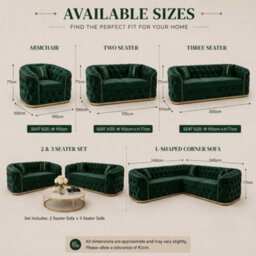 Stratus Interiors Ambassador Chesterfield Toronto Metal Trim Fabric Plush Velvet Sofa With Gold Trim & No Frill Design - L Shape Corner Sofa - Green - thumbnail 5