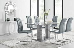 Furniturebox Imperia Grey High Gloss 6 Seater Dining Table With Structural 2 Plinth Column Legs 6 Grey Padded Faux Leather Murano Chairs - thumbnail 1