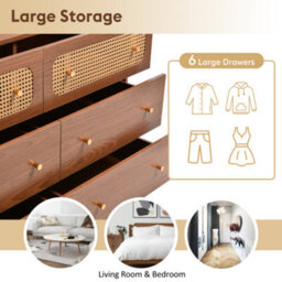 Rattan Sideboard Cabinet For Living Room, Chest Of Drawers With 6 Drawers, Walnut -40D X 120W X 90H Centimetres - thumbnail 4