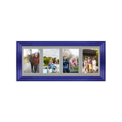 AK Frames 50X20Cm Purple Classic Multi Photo Frame With Silver Mount - Holds 4 Apertures (4X) 6X4 Photos - image 1