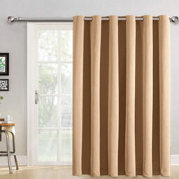 Bedlooms Beige Blackout Thermal Insulated Eyelet Ready Made Ring Top Single Curtain Panel 66 X 84 Inches With Tie Back - thumbnail 1
