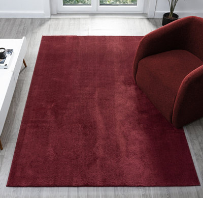 Comfy Washable Low Pile Living Room Area Rug - Anti-Slip Felt Backing Red 200Cm X 280Cm - image 1