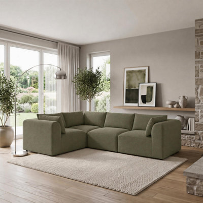 Furniturebox Uk Drift Green Boucle Fabric 3 Seater Modular Corner Sofa - image 1