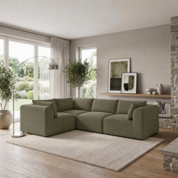 Furniturebox Uk Drift Green Boucle Fabric 3 Seater Modular Corner Sofa - thumbnail 1