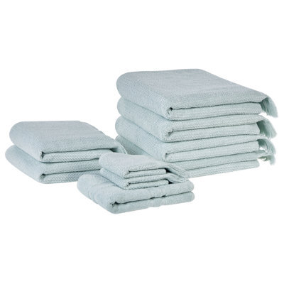 Beliani Set Of 9 Towels Atiu Terry Cotton Mint Green - image 1