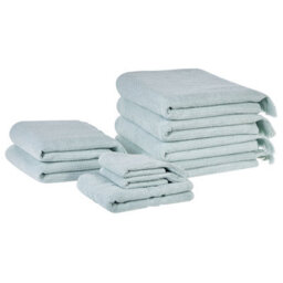 Beliani Set Of 9 Towels Atiu Terry Cotton Mint Green - thumbnail 4