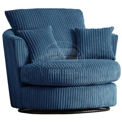 Furnishings For Less UK Luxor Jumbo Cord Marine Blue Fabric Single Seater 360 Degree Swivel Chair Sofa Accessory - image 1