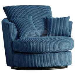 Furnishings For Less UK Luxor Jumbo Cord Marine Blue Fabric Single Seater 360 Degree Swivel Chair Sofa Accessory - thumbnail 1