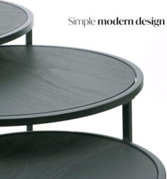Divchi Round Nesting Set Of 3, Modern Wooden Look With Metal Black - thumbnail 3
