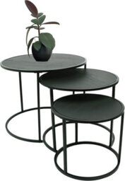 Divchi Round Nesting Set Of 3, Modern Wooden Look With Metal Black - thumbnail 1