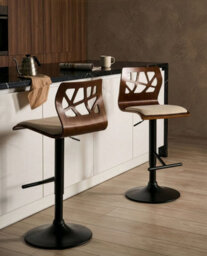 Beliani Set Of 2 Bar Chairs Petersburg Faux Leather Beige/ Black - thumbnail 2