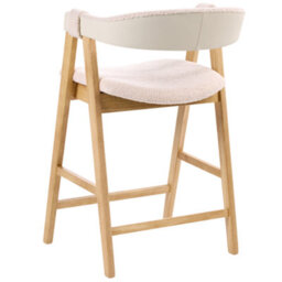 Wyld and Coco Aurora Living Bar Chairs - Pair, Boucle Upholstery, Light Brown Beige, Rubberwood Legs, Retro-Traditional Bar Stools - thumbnail 7