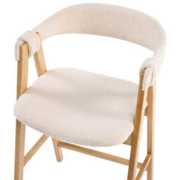 Wyld and Coco Aurora Living Bar Chairs - Pair, Boucle Upholstery, Light Brown Beige, Rubberwood Legs, Retro-Traditional Bar Stools - thumbnail 8
