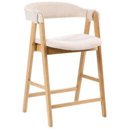 Wyld and Coco Aurora Living Bar Chairs - Pair, Boucle Upholstery, Light Brown Beige, Rubberwood Legs, Retro-Traditional Bar Stools - thumbnail 6
