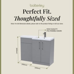 Balterley Right-Hand Bathroom Vanity And Wc Unit Combination With Basin - 1100mm - Satin Grey With Brushed Pewter Handles - thumbnail 5