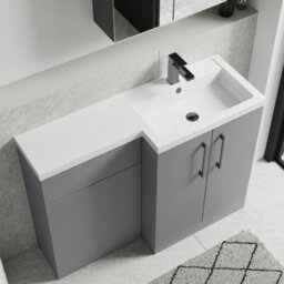 Balterley Right-Hand Bathroom Vanity And Wc Unit Combination With Basin - 1100mm - Satin Grey With Brushed Pewter Handles - thumbnail 3