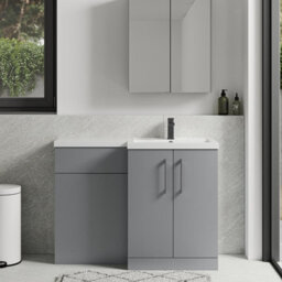Balterley Right-Hand Bathroom Vanity And Wc Unit Combination With Basin - 1100mm - Satin Grey With Brushed Pewter Handles - thumbnail 2