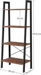 LEDREM Ladder Shelf, 4-Tier Bookshelf, Bookcase,steel Frame, Hazelnut Brown And Black - thumbnail 6
