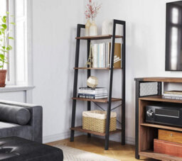 LEDREM Ladder Shelf, 4-Tier Bookshelf, Bookcase,steel Frame, Hazelnut Brown And Black - thumbnail 3