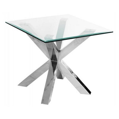 Furniture in Fashion Crossley Square Glass Lamp Table With Stainless Steel Legs