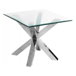 Furniture in Fashion Crossley Square Glass Lamp Table With Stainless Steel Legs