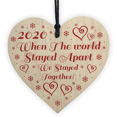 Red Ocean Lockdown Gift Hanging Wooden Heart Couple Gift Christmas Tree Decoration Keepsake - image 1