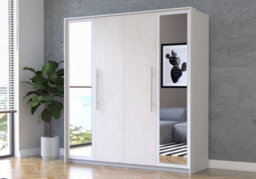 Arte Modern Aurelia Mirrored Hinged Door Wardrobe W2060mm H2150mm D640mm - Silk Front & White Carcass - thumbnail 3