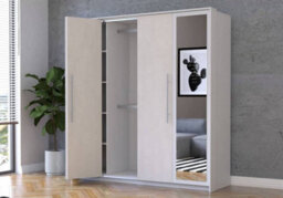 Arte Modern Aurelia Mirrored Hinged Door Wardrobe W2060mm H2150mm D640mm - Silk Front & White Carcass - thumbnail 5