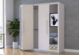 Arte Modern Aurelia Mirrored Hinged Door Wardrobe W2060mm H2150mm D640mm - Silk Front & White Carcass - thumbnail 4