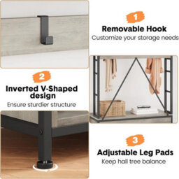 Grey Hall Tree Bench 5 In 1 Coat Shoe Storage Entryway Rack Cubbies - thumbnail 3