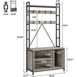 Grey Hall Tree Bench 5 In 1 Coat Shoe Storage Entryway Rack Cubbies - thumbnail 2