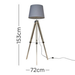 Valuelights Clipper Modern Distressed Wood And Silver Chrome Tripod Floor Lamp With Grey Light Shade - thumbnail 8