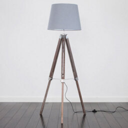 Valuelights Clipper Modern Distressed Wood And Silver Chrome Tripod Floor Lamp With Grey Light Shade - thumbnail 4