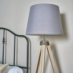 Valuelights Clipper Modern Distressed Wood And Silver Chrome Tripod Floor Lamp With Grey Light Shade - thumbnail 3