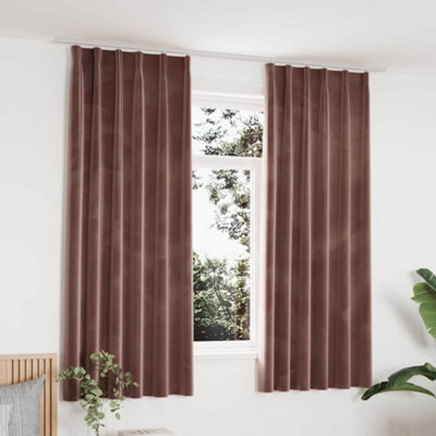 Berkfield Blackout Curtains 2Pcs With Hooks Velvet Antique Pink 140X175Cm - image 1