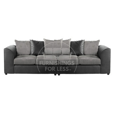 Furnishings For Less UK Luxor Long Fabric Jumbo Cord 4 Seater Sofa - Scatter Back Black And Grey - image 1
