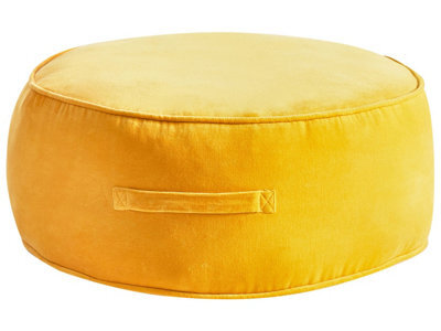 Wyld And Coco Velvet Round Ottoman Pouffe Footstool In Yellow - W60 X D60 X H25Cm - image 1