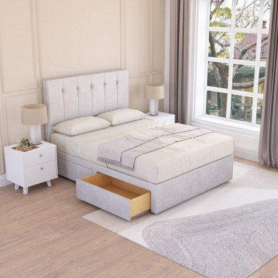 Sloomy Highbury Silver Plush 5Ft Memory Foam Bed Set With 2 Drawers, Mattress & Headboard- King - image 1
