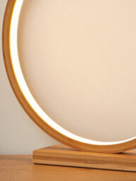 Lighting Collection Round Wooden Frame Led Table Lamp With Soft Ambient Glow Panel - thumbnail 4