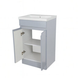 D Pro T Bathrooms 500mm Vanity Unit High Gloss Light Grey Handleless Floor Standing Bathroom Cabinet With Soft Close Storage & Ceramic Basin - thumbnail 4