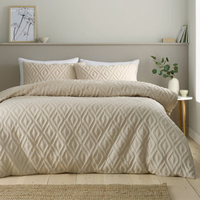 Catherine Lansfield Jacob Geo Soft Touch Single Duvet Cover Set With Pillowcase Natural - image 1