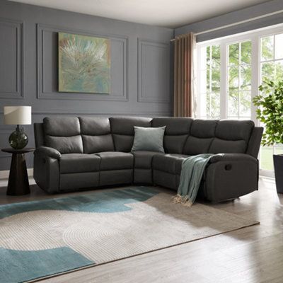 Home Detail Selby 5 Seater Corner L-Shaped Manual Recliner Sofa Grey Faux Leather - image 1