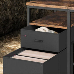 FURNOLD Industrial 140Cm Computer Desk With Storage Shelves And Drawer Rustic Brown - thumbnail 5