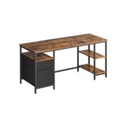 FURNOLD Industrial 140Cm Computer Desk With Storage Shelves And Drawer Rustic Brown - thumbnail 6