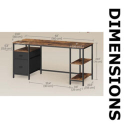 FURNOLD Industrial 140Cm Computer Desk With Storage Shelves And Drawer Rustic Brown - thumbnail 7