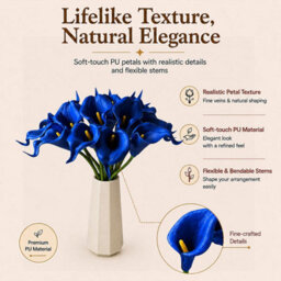 Amorly 18Pcs Blue Artificial Flowers Pu Realistic Bouquet For Elegant Home Decor Centerpiece Wedding Bridal Bouquet Table Decoration - thumbnail 2