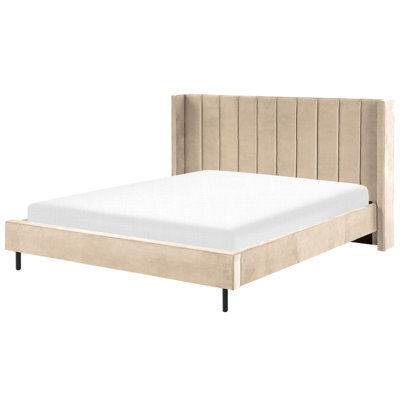 Beliani Bed Velvet Villette 180 X 200 Cm (Eu Super King) Beige - image 1