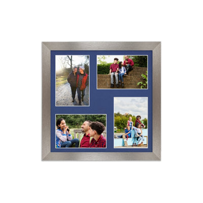 AK Frames 12X12 Aluminum Modern Multi Photo Frame With Blue Mount - Holds 4 Apertures (4X) 6X4 Photos - image 1